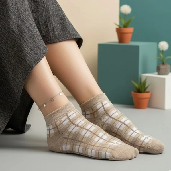 جوراب نیم ساق پنبه ای چهارخونه 7012 روما